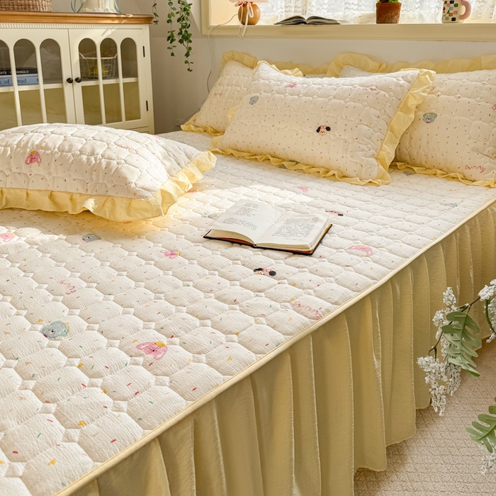 91家纺网 家纺一手货源 找家纺 禧缘家纺（原梦想家） 2026新款小清新皱皱纱木棉床裙式床笠印花四件套 甜筒