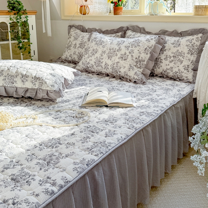 91家纺网 家纺一手货源 找家纺 禧缘家纺（原梦想家） 2026新款小清新皱皱纱木棉床裙式床笠印花四件套 雾迟