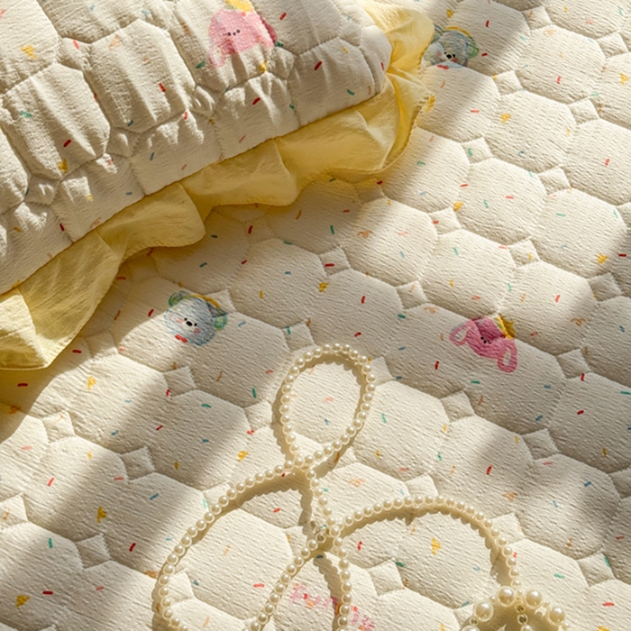 91家纺网 家纺一手货源 找家纺 禧缘家纺（原梦想家） 2026新款小清新皱皱纱木棉床裙式床笠印花四件套 甜筒