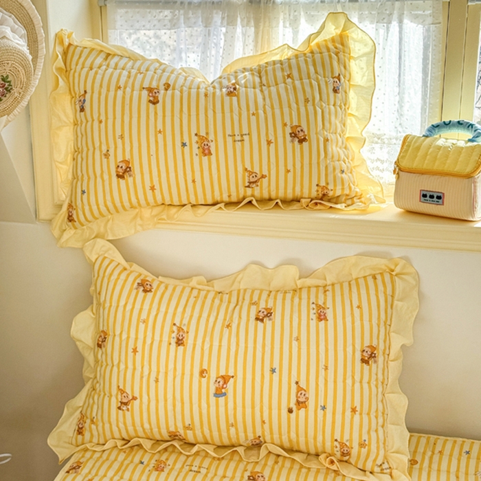 91家纺网 家纺一手货源 找家纺 禧缘家纺（原梦想家） 2026新款小清新皱皱纱木棉床裙式床笠印花四件套 星星