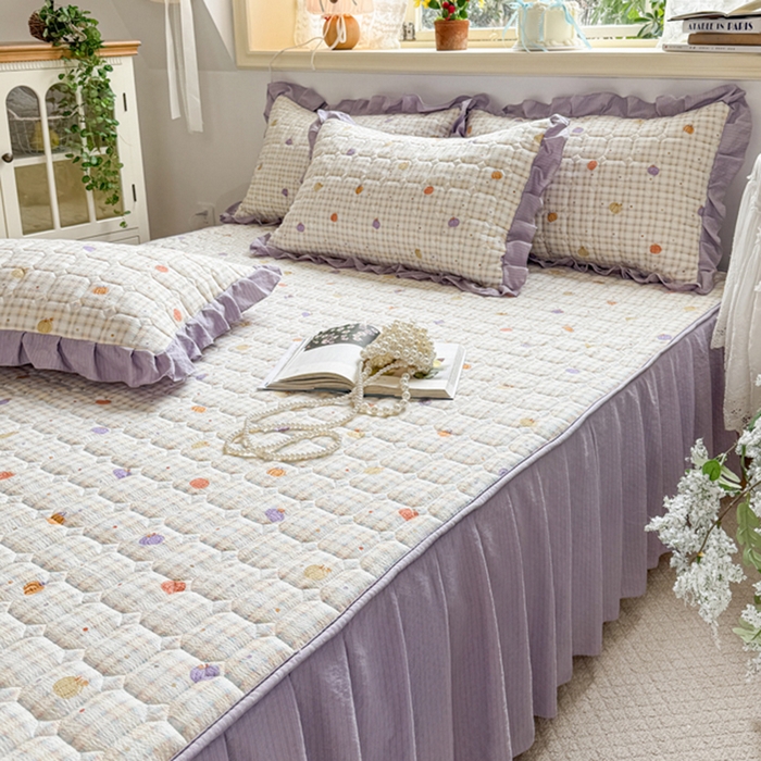 91家纺网 家纺一手货源 找家纺 禧缘家纺（原梦想家） 2026新款小清新皱皱纱木棉床裙式床笠印花四件套 南瓜