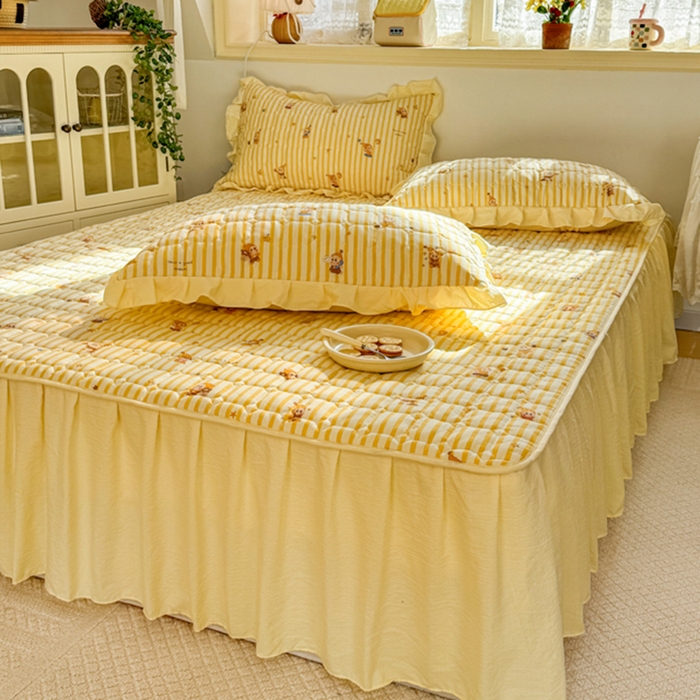 91家纺网 家纺一手货源 找家纺 禧缘家纺（原梦想家） 2026新款小清新皱皱纱木棉床裙式床笠印花四件套 星星