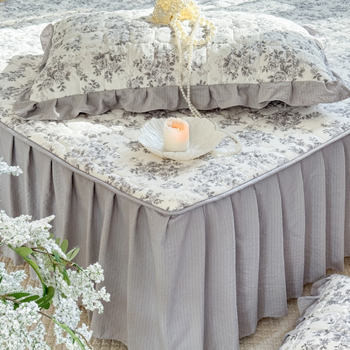 91家纺网 家纺一手货源 找家纺 禧缘家纺（原梦想家） 2026新款小清新皱皱纱木棉床裙式床笠印花四件套 雾迟