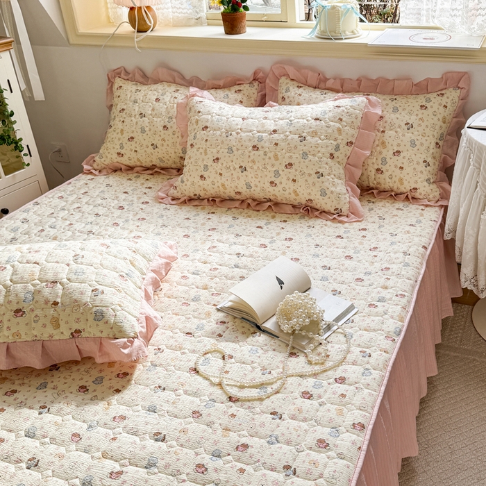 91家纺网 家纺一手货源 找家纺 禧缘家纺（原梦想家） 2026新款小清新皱皱纱木棉床裙式床笠印花四件套 泡芙