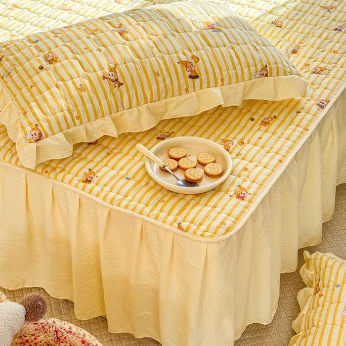 91家纺网 家纺一手货源 找家纺 禧缘家纺（原梦想家） 2026新款小清新皱皱纱木棉床裙式床笠印花四件套 星星