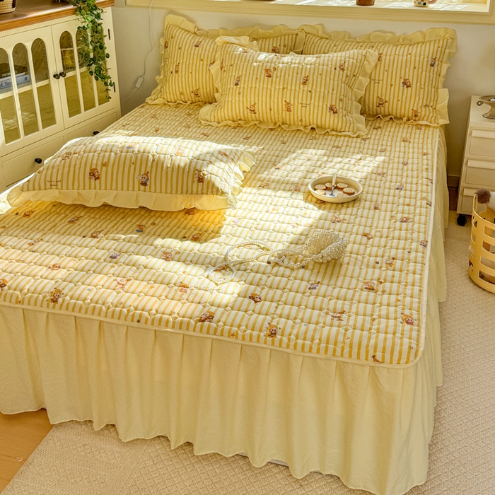 91家纺网 家纺一手货源 找家纺 禧缘家纺（原梦想家） 2026新款小清新皱皱纱木棉床裙式床笠印花四件套 星星