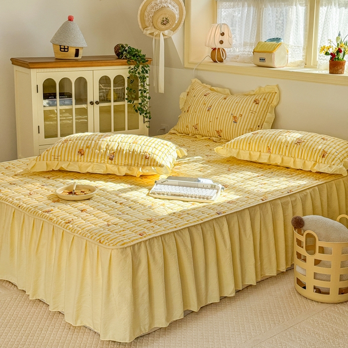 91家纺网 家纺一手货源 找家纺 禧缘家纺（原梦想家） 2026新款小清新皱皱纱木棉床裙式床笠印花四件套 星星