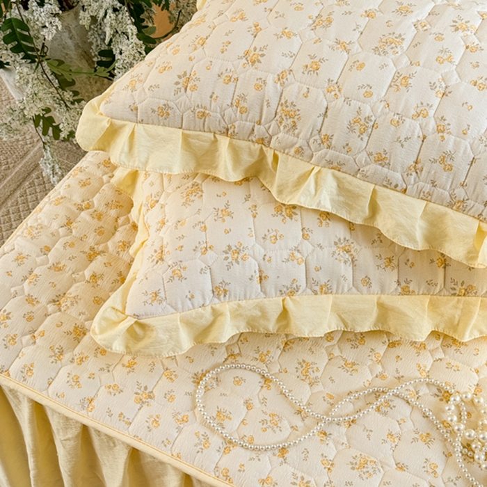 91家纺网 家纺一手货源 找家纺 禧缘家纺（原梦想家） 2026新款小清新皱皱纱木棉床裙式床笠印花四件套 沐春