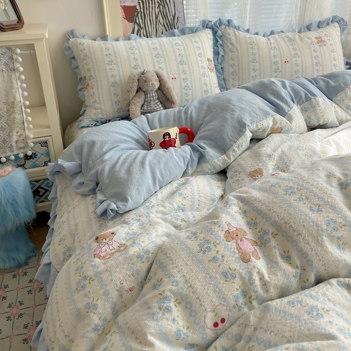 91家纺网 家纺一手货源 找家纺 迪梦姿家纺 2026新款高克重泡芙纱泡泡纱床盖款四件套系列 纯宅熊