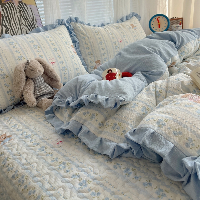 91家纺网 家纺一手货源 找家纺 迪梦姿家纺 2026新款高克重泡芙纱泡泡纱床盖款四件套系列 纯宅熊