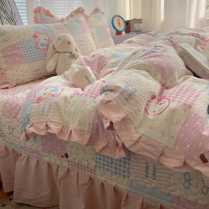 91家纺网 家纺一手货源 找家纺 迪梦姿家纺 2026新款高克重泡芙纱泡泡纱床盖款四件套系列 甜喵块块