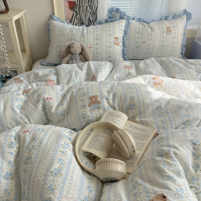 91家纺网 家纺一手货源 找家纺 迪梦姿家纺 2026新款高克重泡芙纱泡泡纱床盖款四件套系列 纯宅熊