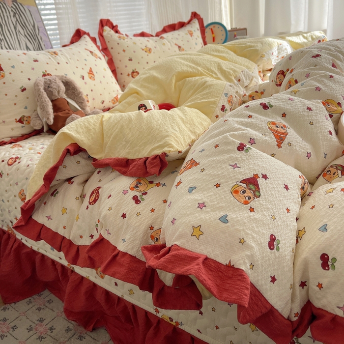 91家纺网 家纺一手货源 找家纺 迪梦姿家纺 2026新款高克重泡芙纱泡泡纱床盖款四件套系列 旧街星星