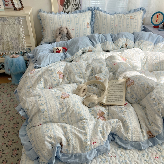 迪梦姿家纺 2026新款高克重泡芙纱泡泡纱床盖款四件套系列 纯宅熊