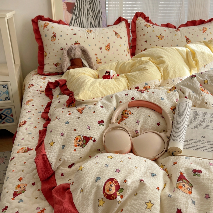 91家纺网 家纺一手货源 找家纺 迪梦姿家纺 2026新款高克重泡芙纱泡泡纱床盖款四件套系列 旧街星星