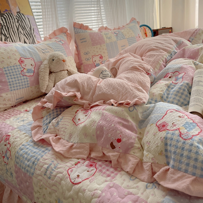 91家纺网 家纺一手货源 找家纺 迪梦姿家纺 2026新款高克重泡芙纱泡泡纱床盖款四件套系列 甜喵块块