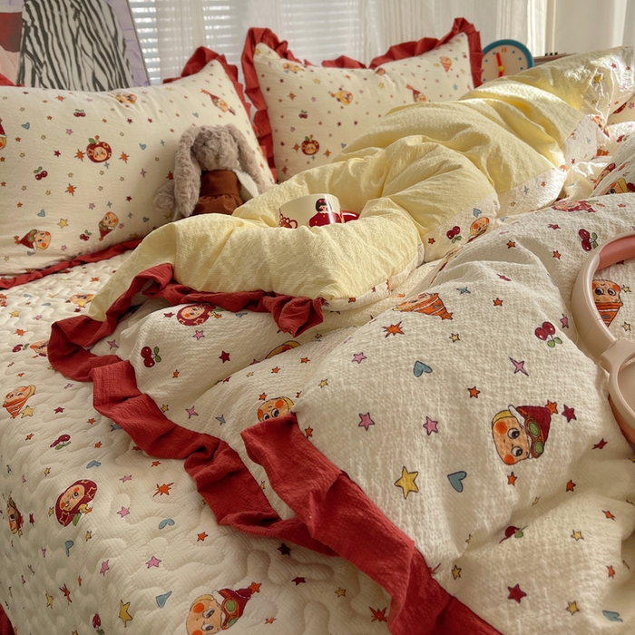 91家纺网 家纺一手货源 找家纺 迪梦姿家纺 2026新款高克重泡芙纱泡泡纱床盖款四件套系列 旧街星星