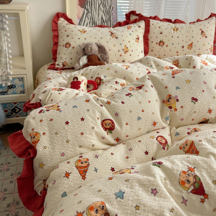 91家纺网 家纺一手货源 找家纺 迪梦姿家纺 2026新款高克重泡芙纱泡泡纱床盖款四件套系列 旧街星星