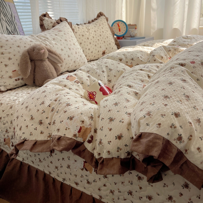 91家纺网 家纺一手货源 找家纺 迪梦姿家纺 2026新款高克重泡芙纱泡泡纱床盖款四件套系列 田园兔