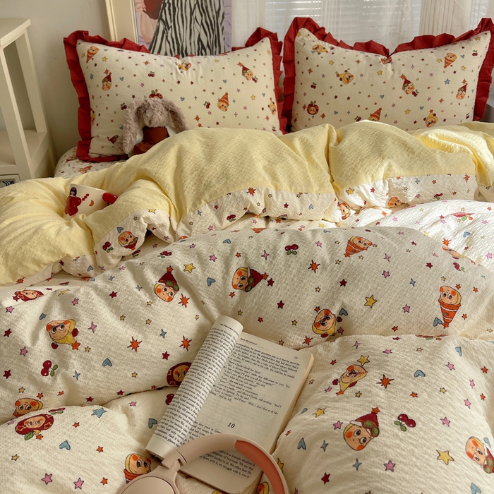 91家纺网 家纺一手货源 找家纺 迪梦姿家纺 2026新款高克重泡芙纱泡泡纱床盖款四件套系列 旧街星星