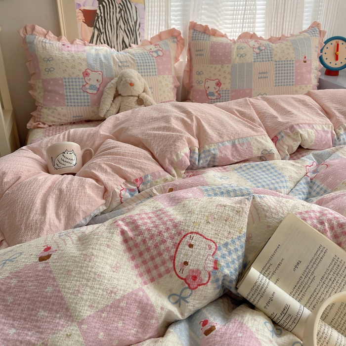 91家纺网 家纺一手货源 找家纺 迪梦姿家纺 2026新款高克重泡芙纱泡泡纱床盖款四件套系列 甜喵块块