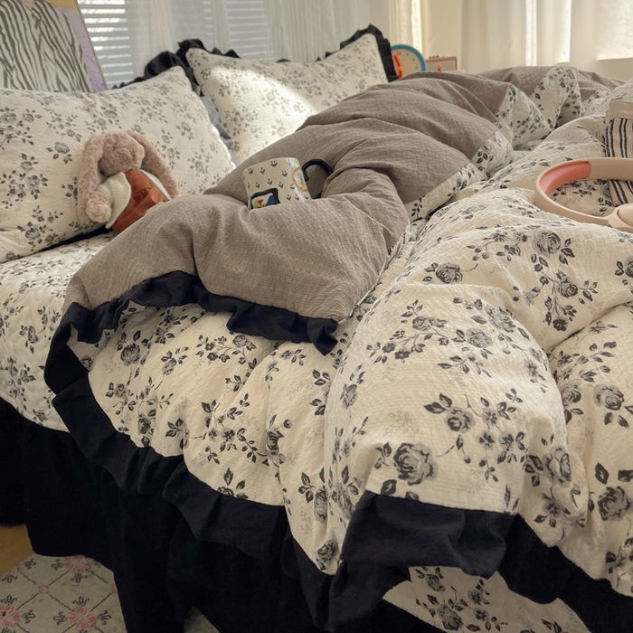 91家纺网 家纺一手货源 找家纺 迪梦姿家纺 2026新款高克重泡芙纱泡泡纱床盖款四件套系列 只闻花香