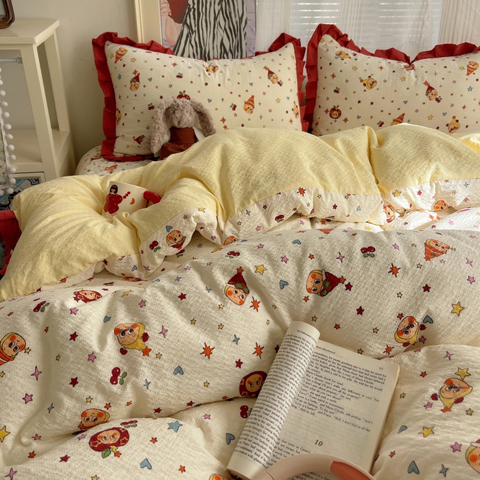 91家纺网 家纺一手货源 找家纺 迪梦姿家纺 2026新款高克重泡芙纱泡泡纱床盖款四件套系列 旧街星星