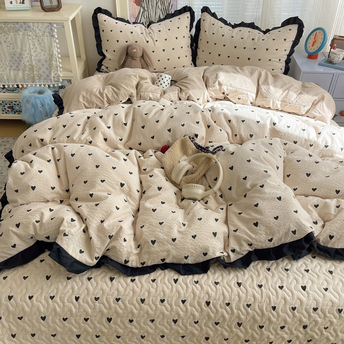 91家纺网 家纺一手货源 找家纺 迪梦姿家纺 2026新款高克重泡芙纱泡泡纱床盖款四件套系列 甜心咖絮