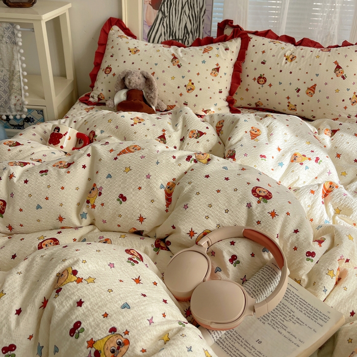 91家纺网 家纺一手货源 找家纺 迪梦姿家纺 2026新款高克重泡芙纱泡泡纱床盖款四件套系列 旧街星星