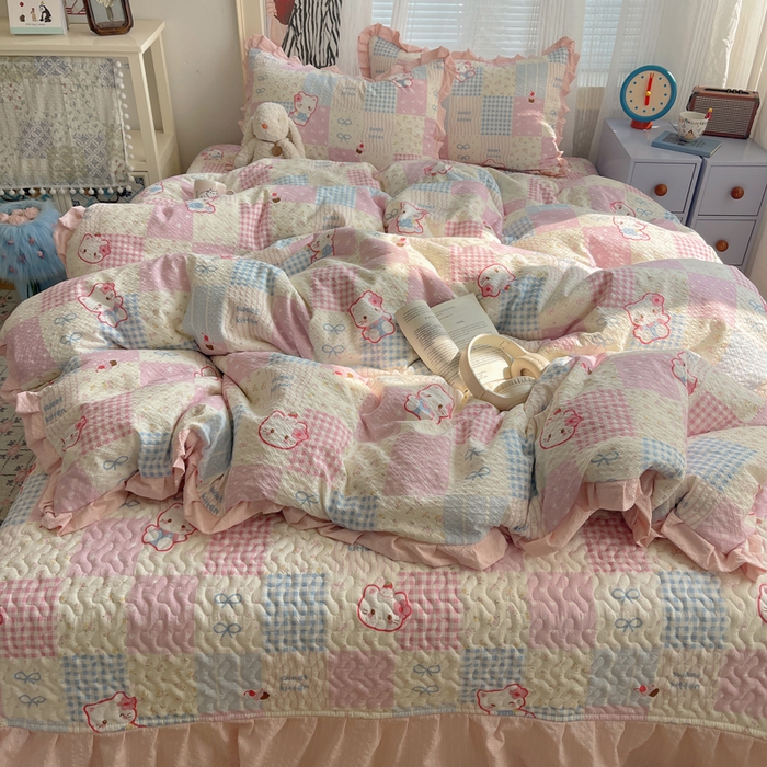 91家纺网 家纺一手货源 找家纺 迪梦姿家纺 2026新款高克重泡芙纱泡泡纱床盖款四件套系列 甜喵块块