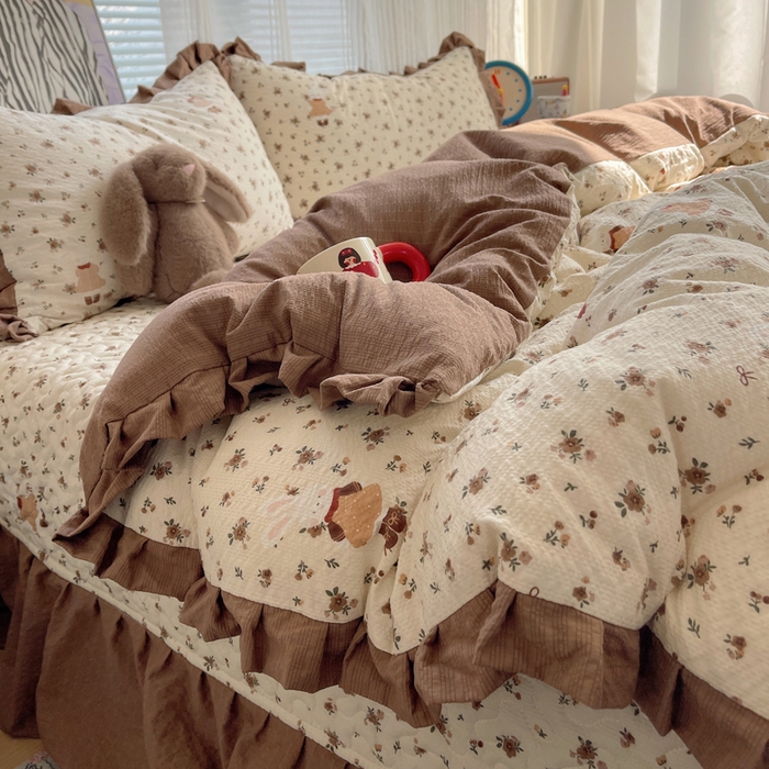 91家纺网 家纺一手货源 找家纺 迪梦姿家纺 2026新款高克重泡芙纱泡泡纱床盖款四件套系列 田园兔