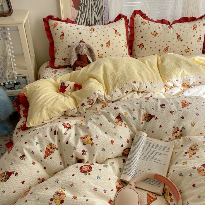 91家纺网 家纺一手货源 找家纺 迪梦姿家纺 2026新款高克重泡芙纱泡泡纱床盖款四件套系列 旧街星星