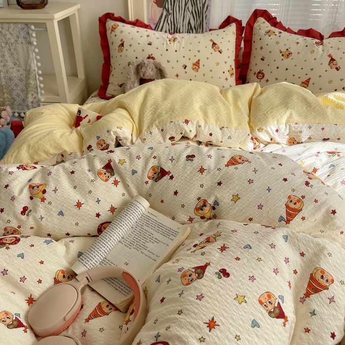 91家纺网 家纺一手货源 找家纺 迪梦姿家纺 2026新款高克重泡芙纱泡泡纱床盖款四件套系列 旧街星星