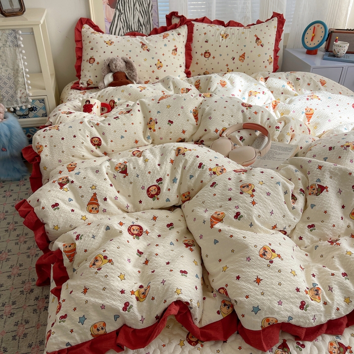 91家纺网 家纺一手货源 找家纺 迪梦姿家纺 2026新款高克重泡芙纱泡泡纱床盖款四件套系列 旧街星星