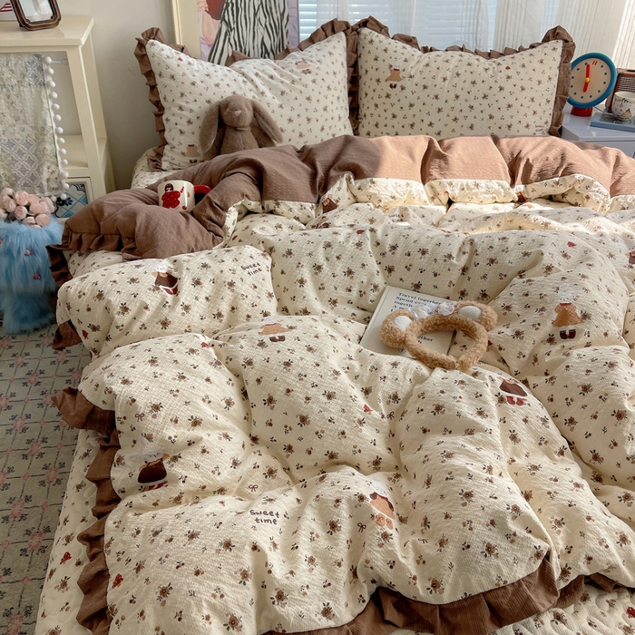 91家纺网 家纺一手货源 找家纺 迪梦姿家纺 2026新款高克重泡芙纱泡泡纱床盖款四件套系列 田园兔