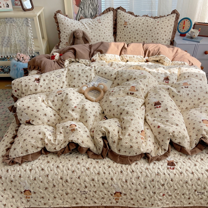 91家纺网 家纺一手货源 找家纺 迪梦姿家纺 2026新款高克重泡芙纱泡泡纱床盖款四件套系列 田园兔