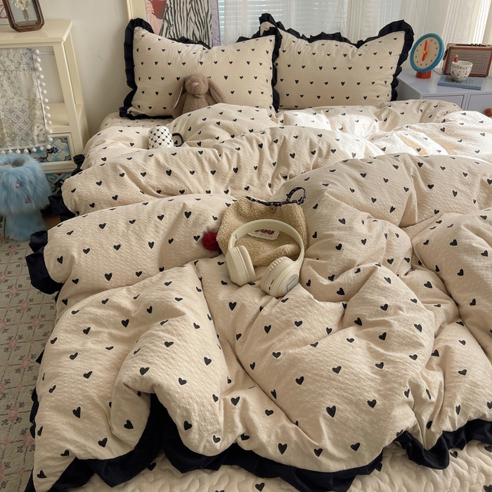 91家纺网 家纺一手货源 找家纺 迪梦姿家纺 2026新款高克重泡芙纱泡泡纱床盖款四件套系列 甜心咖絮