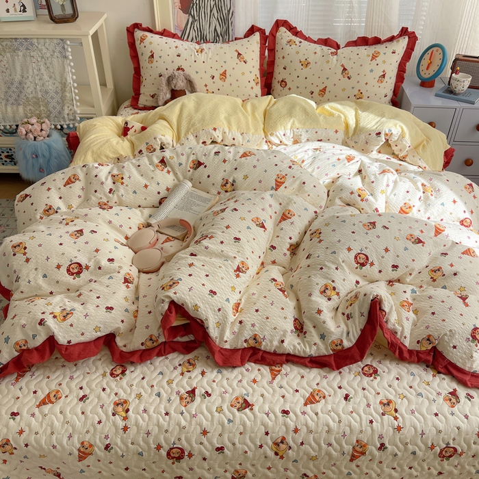 91家纺网 家纺一手货源 找家纺 迪梦姿家纺 2026新款高克重泡芙纱泡泡纱床盖款四件套系列 旧街星星