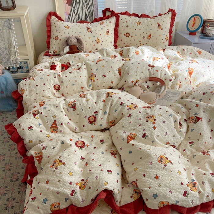 91家纺网 家纺一手货源 找家纺 迪梦姿家纺 2026新款高克重泡芙纱泡泡纱床盖款四件套系列 旧街星星