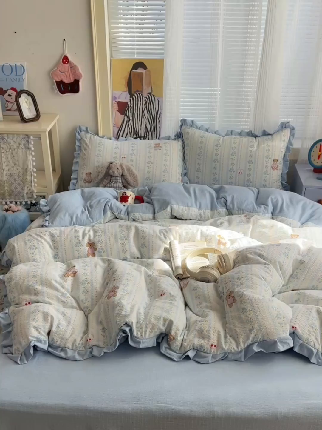 91家纺网 家纺一手货源 找家纺 迪梦姿家纺 2026新款高克重泡芙纱泡泡纱床盖款四件套系列 纯宅熊