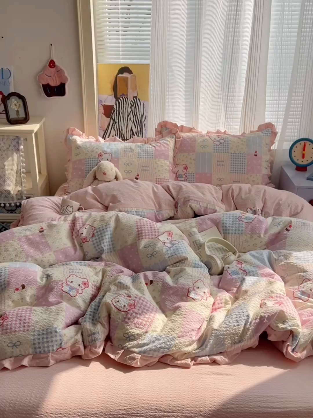 91家纺网 家纺一手货源 找家纺 迪梦姿家纺 2026新款高克重泡芙纱泡泡纱床盖款四件套系列 甜喵块块