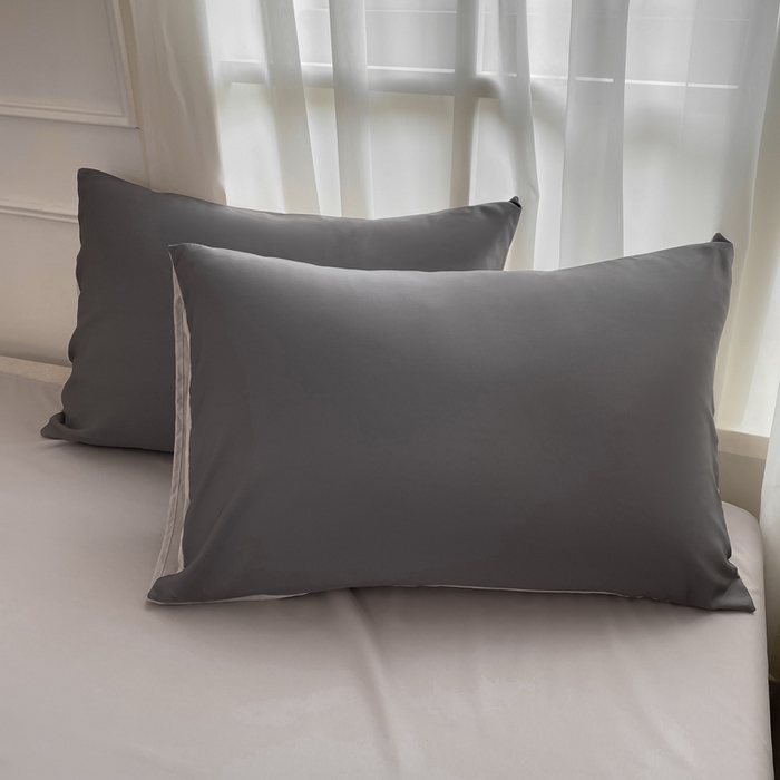 乐沐家纺 2026新款春夏纯色水洗冰丝单枕套枕套单件单品枕套 烟灰高灰