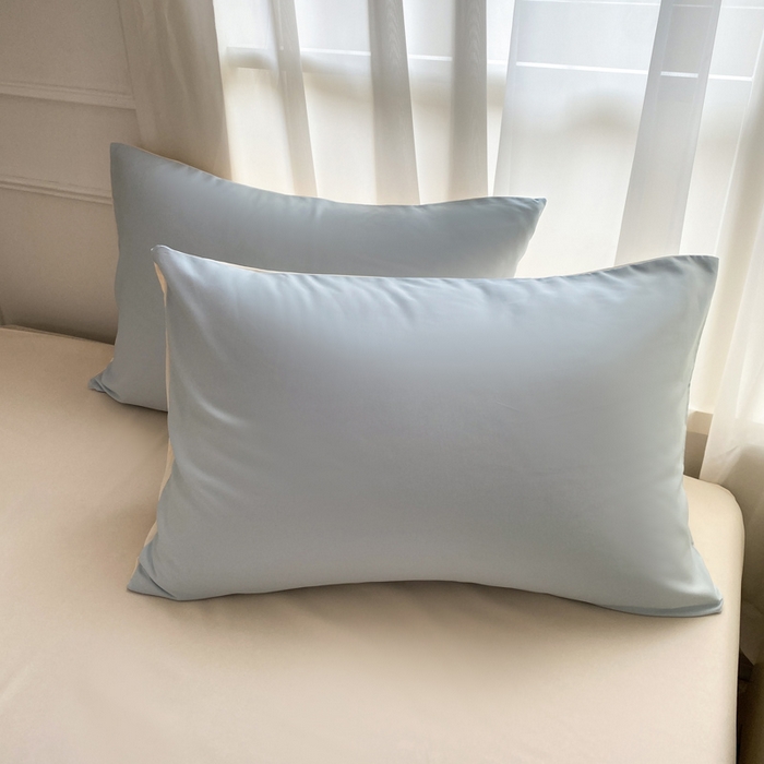 乐沐家纺 2026新款春夏纯色水洗冰丝单枕套枕套单件单品枕套 浅蓝米黄