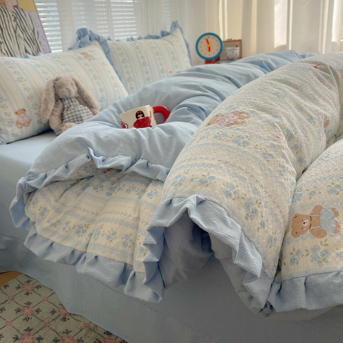 迪梦姿家纺 2026新款高克重泡芙纱泡泡纱床单款四件套系列 纯宅熊