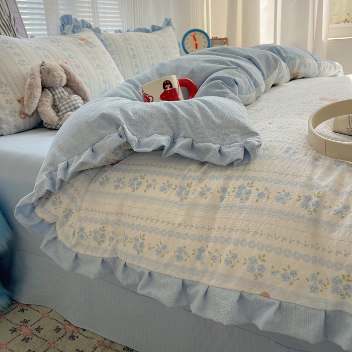 91家纺网 家纺一手货源 找家纺 迪梦姿家纺 2026新款高克重泡芙纱泡泡纱床单款四件套系列 纯宅熊