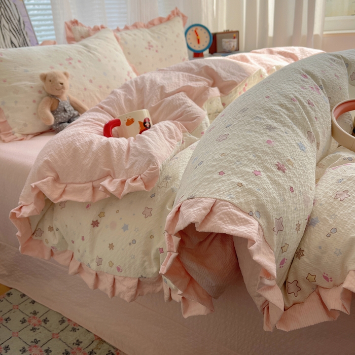 迪梦姿家纺 2026新款高克重泡芙纱泡泡纱床单款四件套系列 躲猫猫