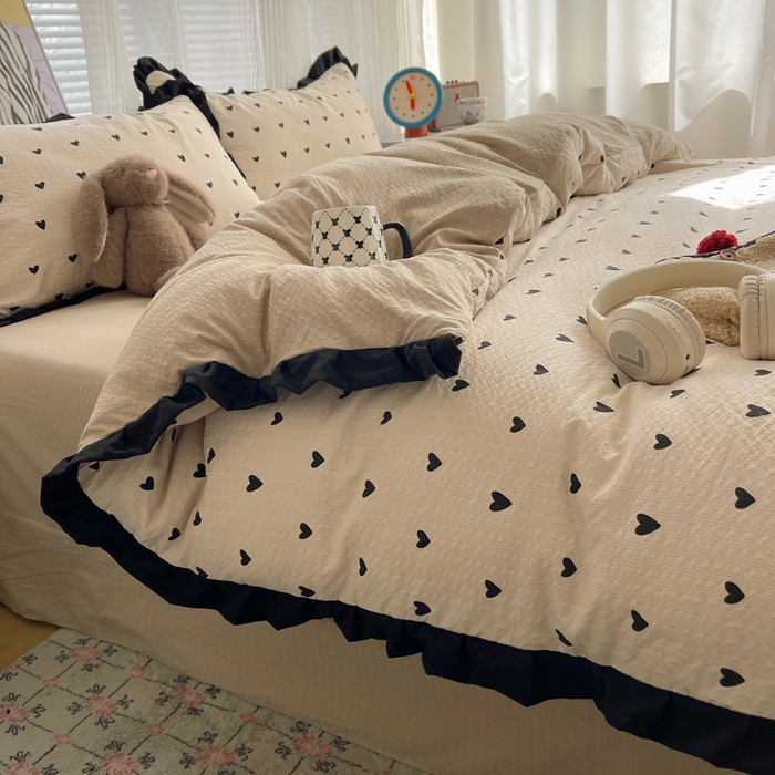 91家纺网 家纺一手货源 找家纺 迪梦姿家纺 2026新款高克重泡芙纱泡泡纱床单款四件套系列 甜心咖絮