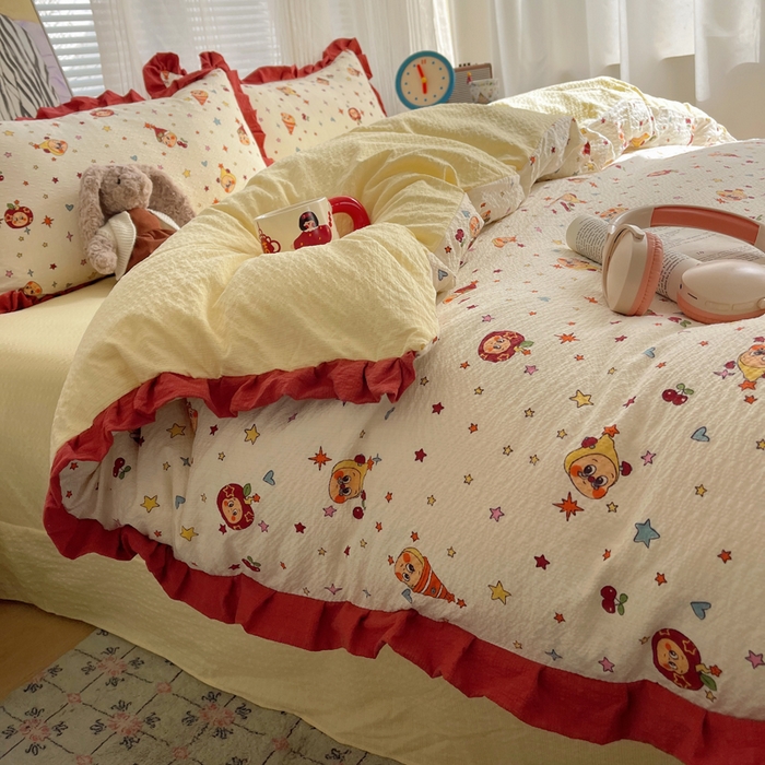 91家纺网 家纺一手货源 找家纺 迪梦姿家纺 2026新款高克重泡芙纱泡泡纱床单款四件套系列 旧街星星