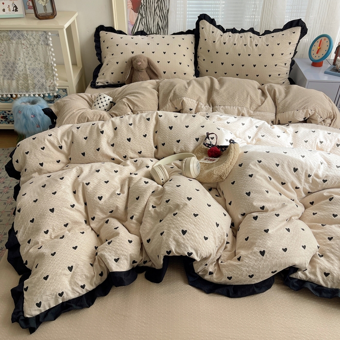 91家纺网 家纺一手货源 找家纺 迪梦姿家纺 2026新款高克重泡芙纱泡泡纱床单款四件套系列 甜心咖絮