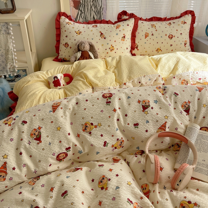 91家纺网 家纺一手货源 找家纺 迪梦姿家纺 2026新款高克重泡芙纱泡泡纱床单款四件套系列 旧街星星